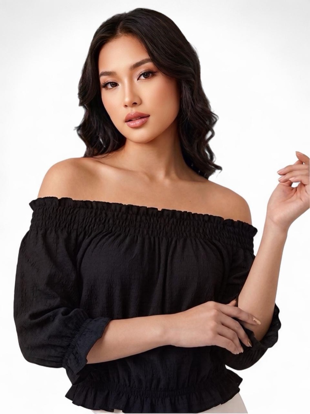 Zara Black Off Shoulder Peasant Top S Boho Coquette